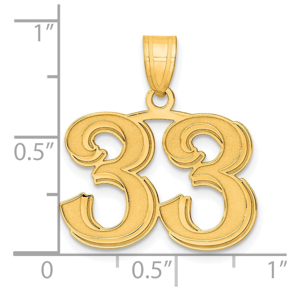 14k Yellow Gold Polished Etched Number 33 Pendant