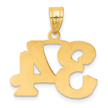 14k Yellow Gold Polished Etched Number 34 Pendant