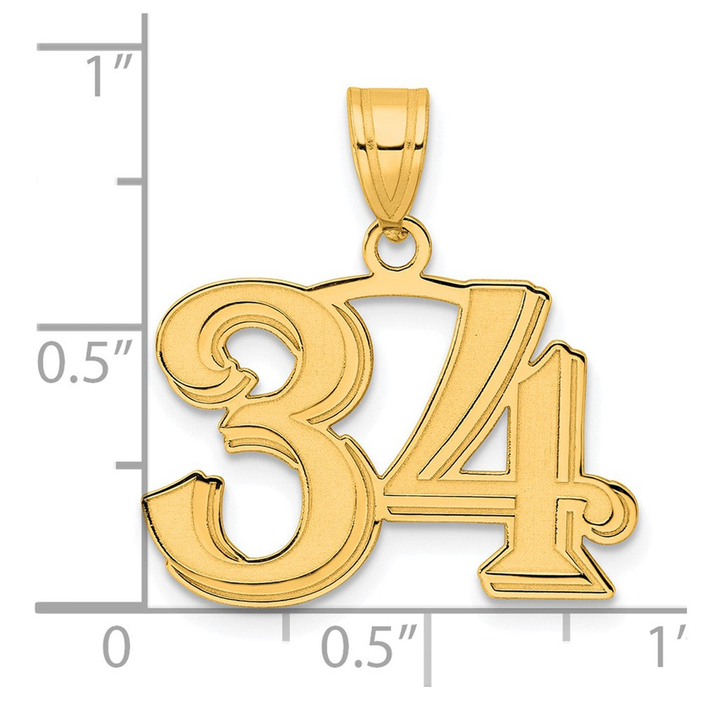 14k Yellow Gold Polished Etched Number 34 Pendant
