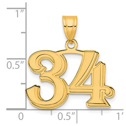 14k Yellow Gold Polished Etched Number 34 Pendant