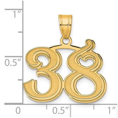 14k Yellow Gold Polished Etched Number 38 Pendant