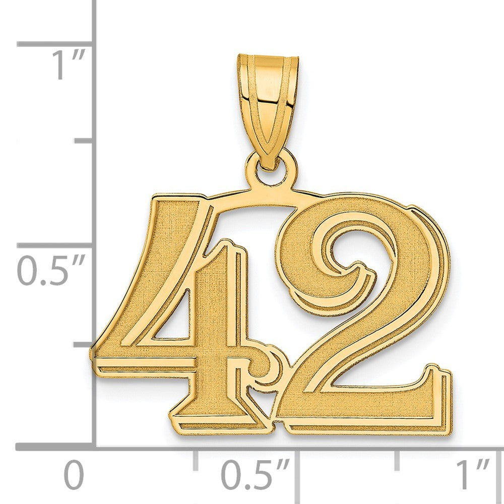 14k Yellow Gold Polished Etched Number 42 Pendant