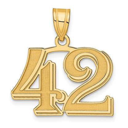14k Yellow Gold Polished Etched Number 42 Pendant