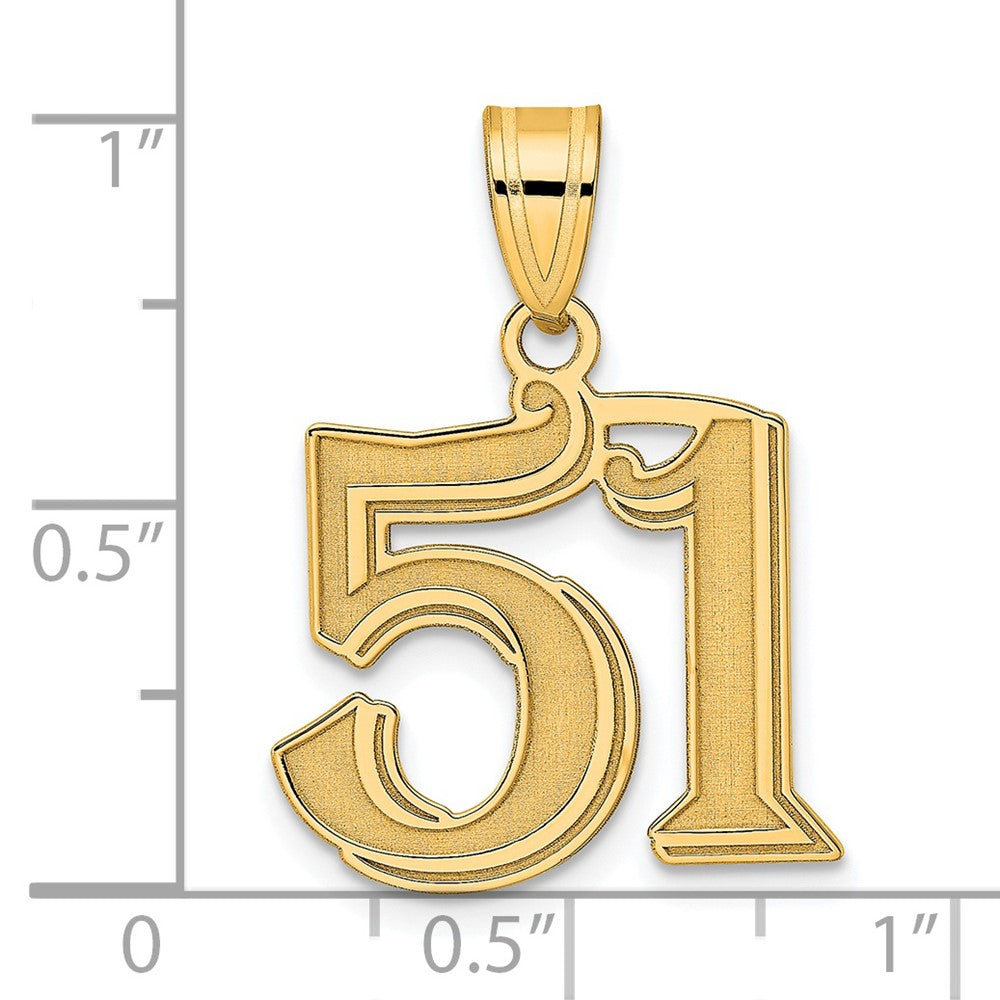 14k Yellow Gold Polished Etched Number 51 Pendant