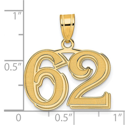 14k Yellow Gold Polished Etched Number 62 Pendant