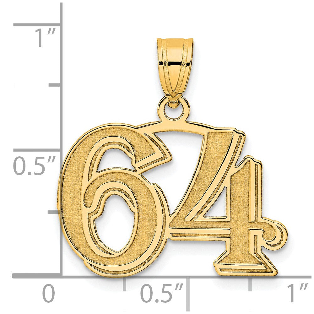 14k Yellow Gold Polished Etched Number 64 Pendant