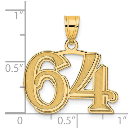 14k Yellow Gold Polished Etched Number 64 Pendant