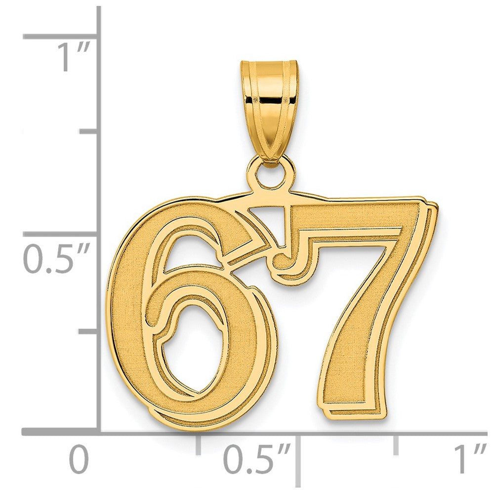 14k Yellow Gold Polished Etched Number 67 Pendant