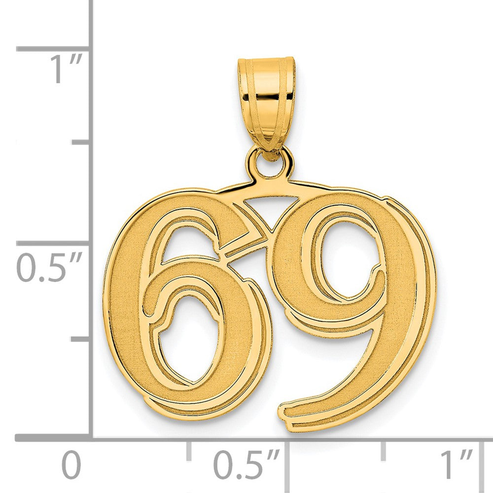14k Yellow Gold Polished Etched Number 69 Pendant