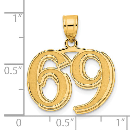 14k Yellow Gold Polished Etched Number 69 Pendant