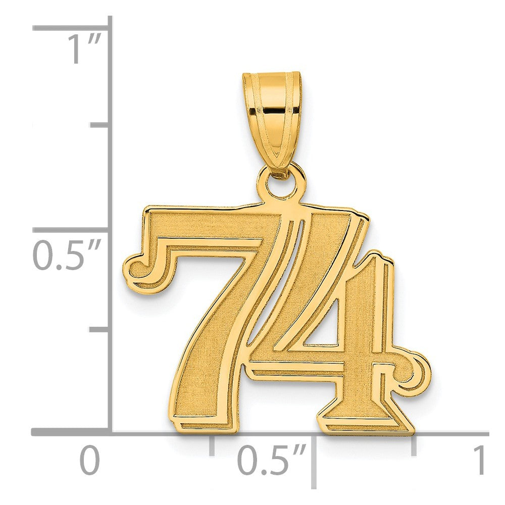 14k Yellow Gold Polished Etched Number 74 Pendant