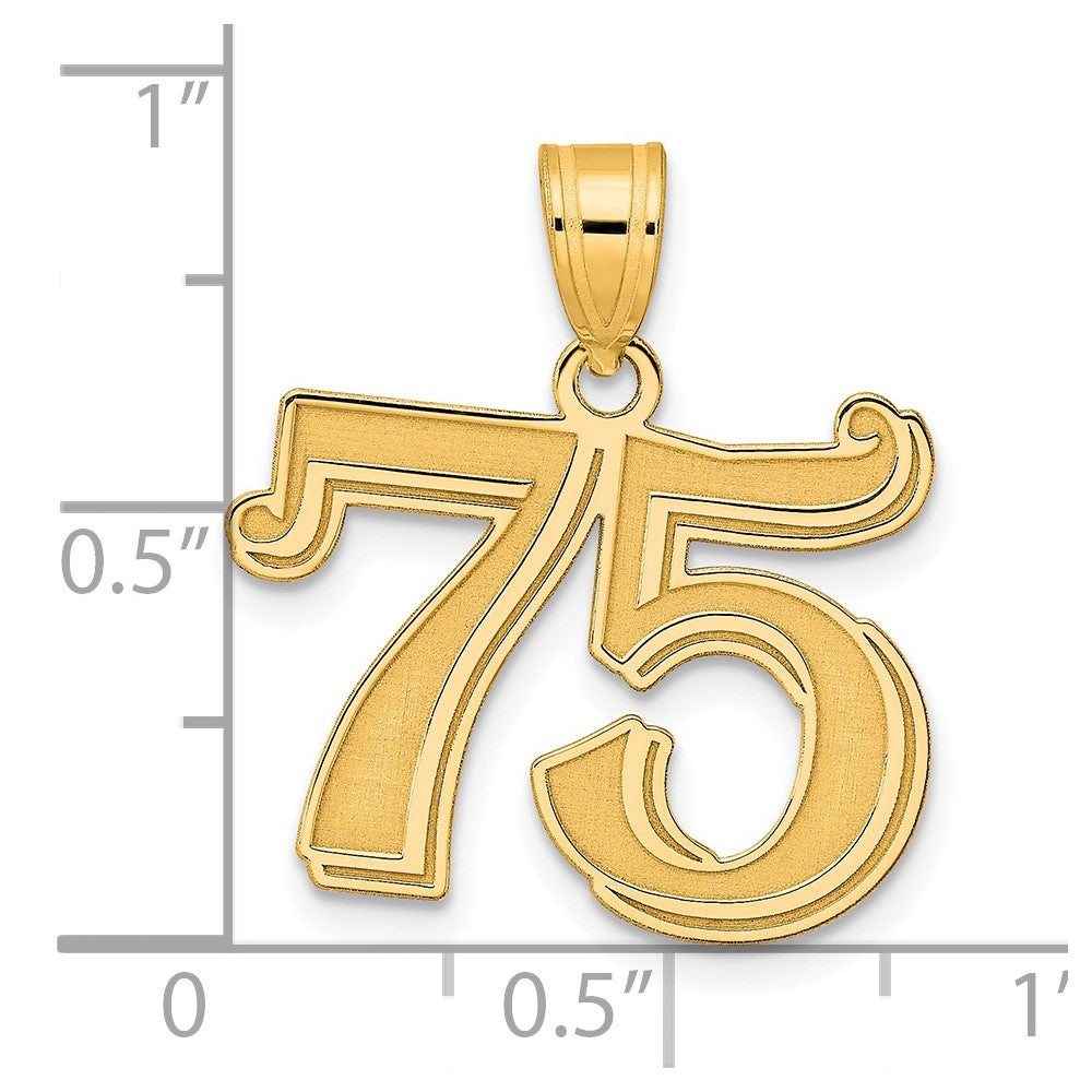 14k Yellow Gold Polished Etched Number 75 Pendant