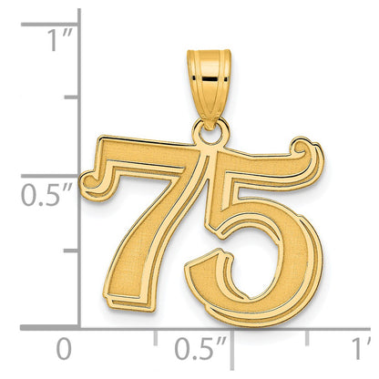 14k Yellow Gold Polished Etched Number 75 Pendant