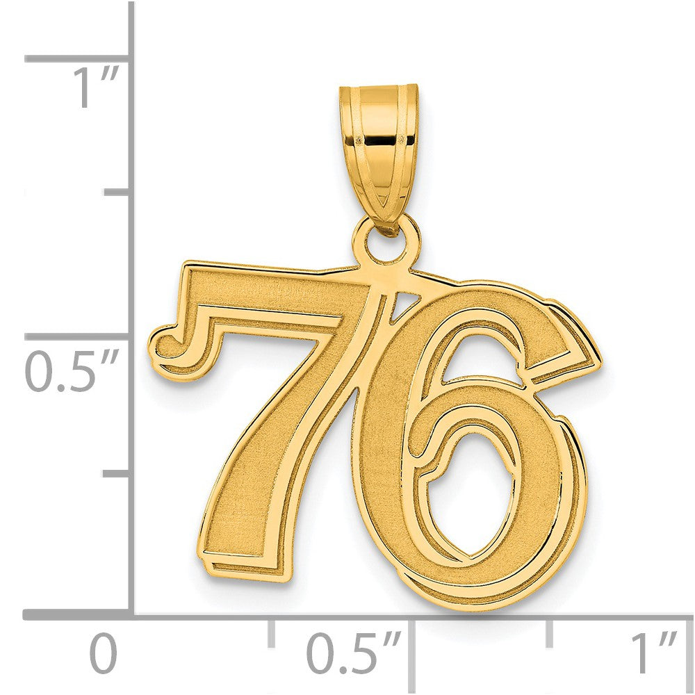 14k Yellow Gold Polished Etched Number 76 Pendant