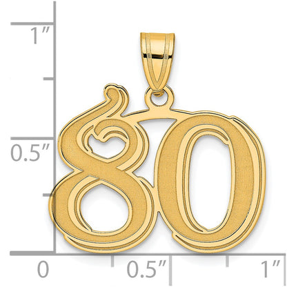 14k Yellow Gold Polished Etched Number 80 Pendant