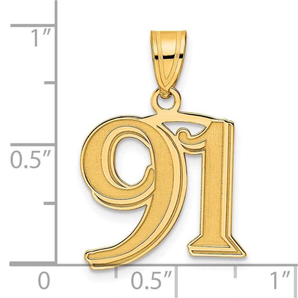 14k Yellow Gold Polished Etched Number 91 Pendant