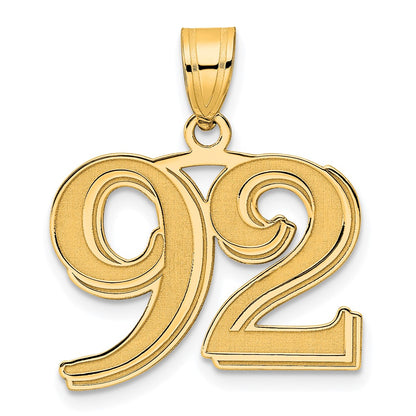 14k Yellow Gold Polished Etched Number 92 Pendant