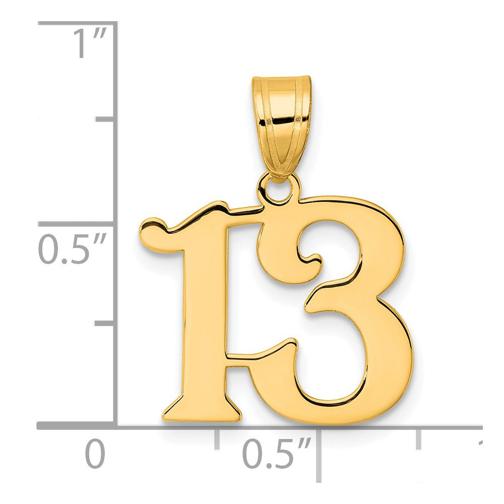14k Yellow Gold Polished Number 13 Pendant