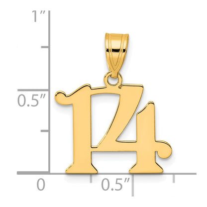 14k Yellow Gold Polished Number 14 Pendant