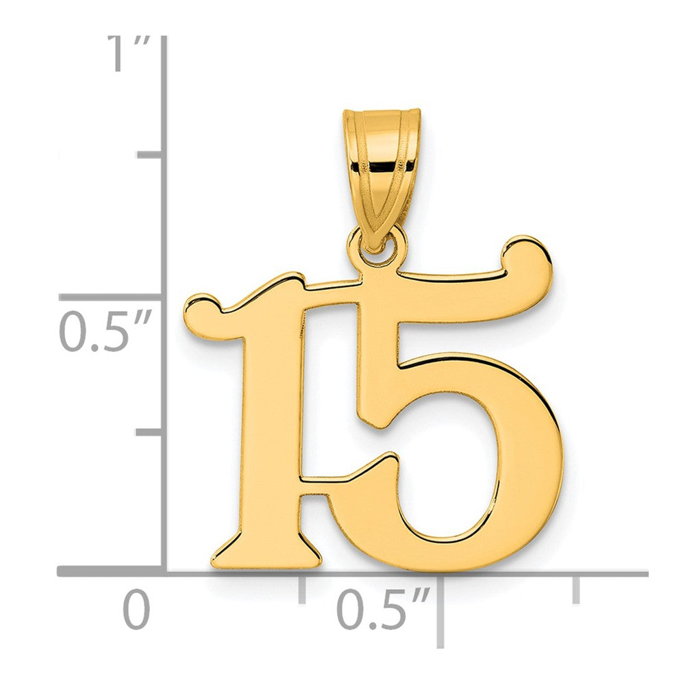 14k Yellow Gold Polished Number 15 Pendant