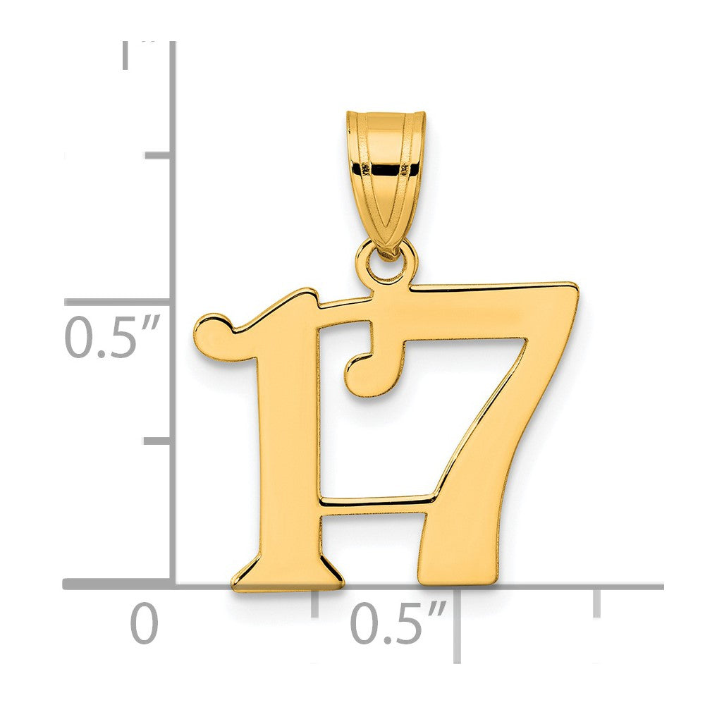 14k Yellow Gold Polished Number 17 Pendant