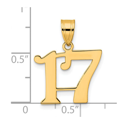 14k Yellow Gold Polished Number 17 Pendant