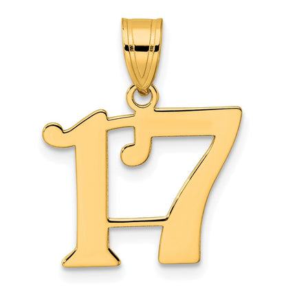 14k Yellow Gold Polished Number 17 Pendant