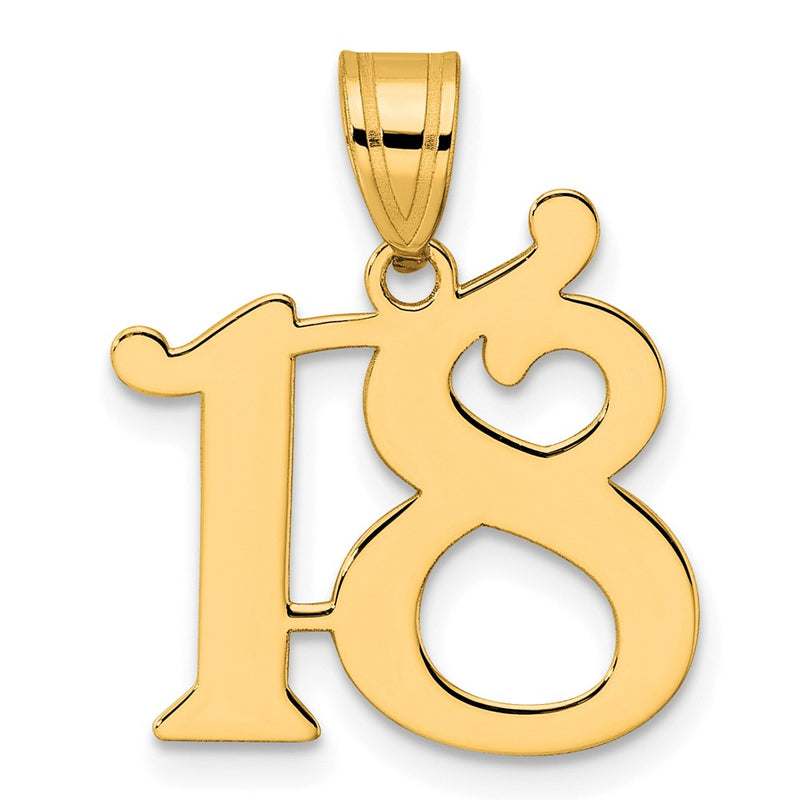 14k Yellow Gold Polished Number 18 Pendant