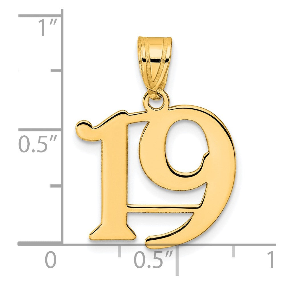 14k Yellow Gold Polished Number 19 Pendant