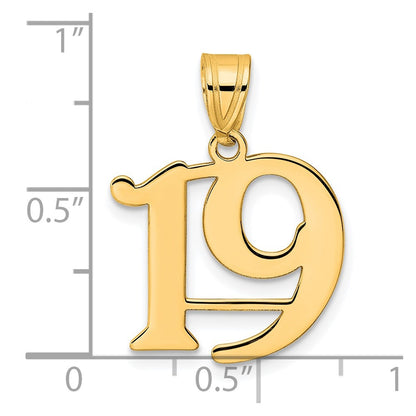 14k Yellow Gold Polished Number 19 Pendant