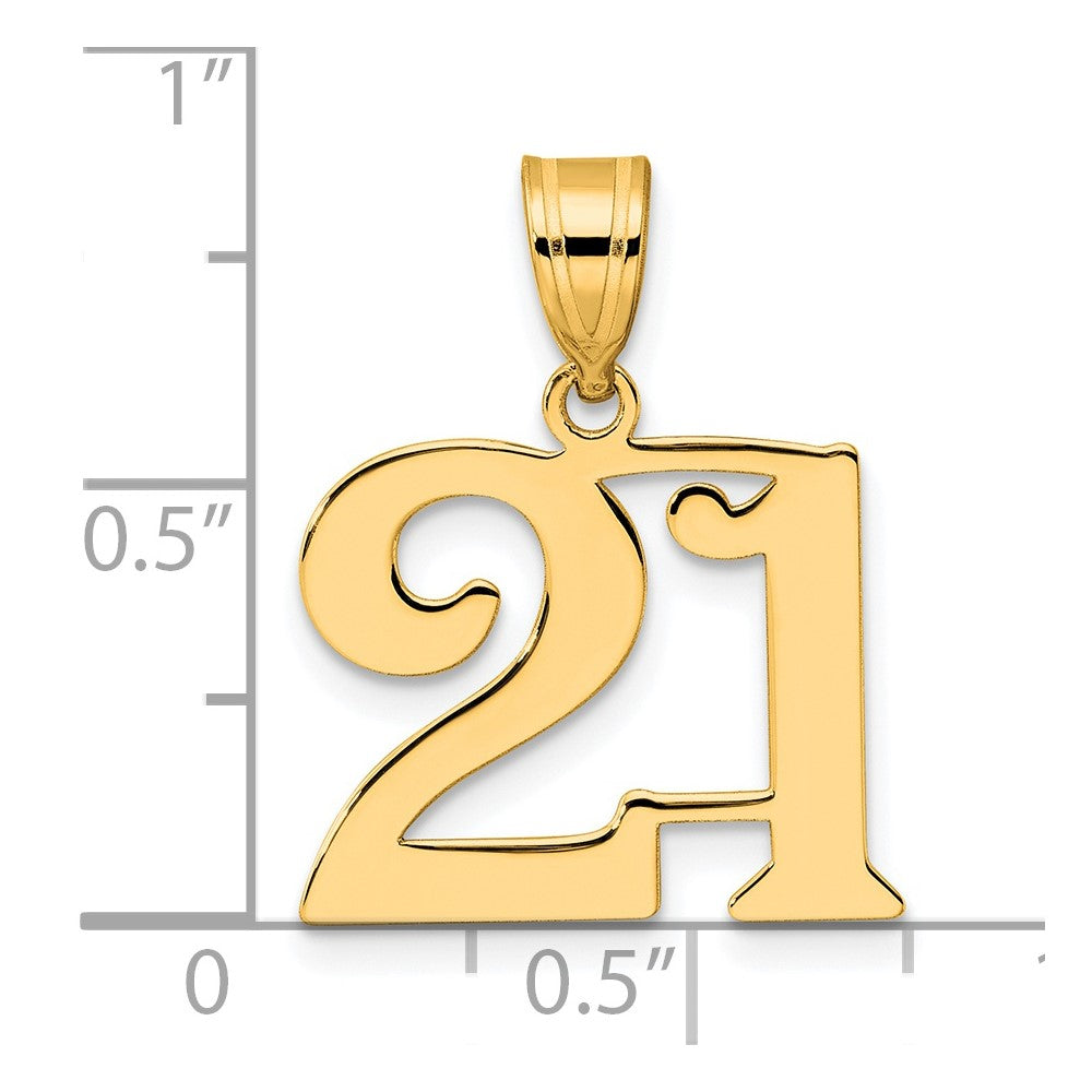 14k Yellow Gold Polished Number 21 Pendant
