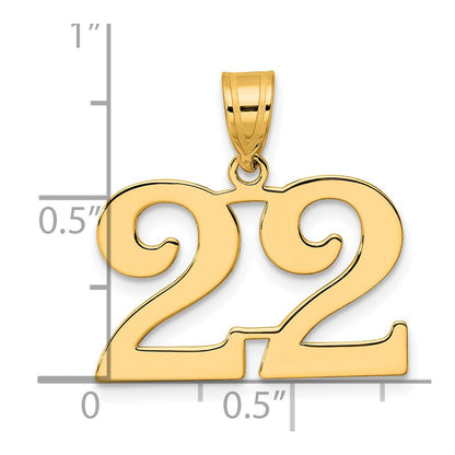 14k Yellow Gold Polished Number 22 Pendant