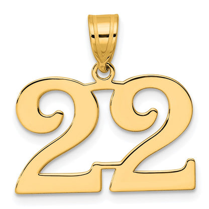 14k Yellow Gold Polished Number 22 Pendant