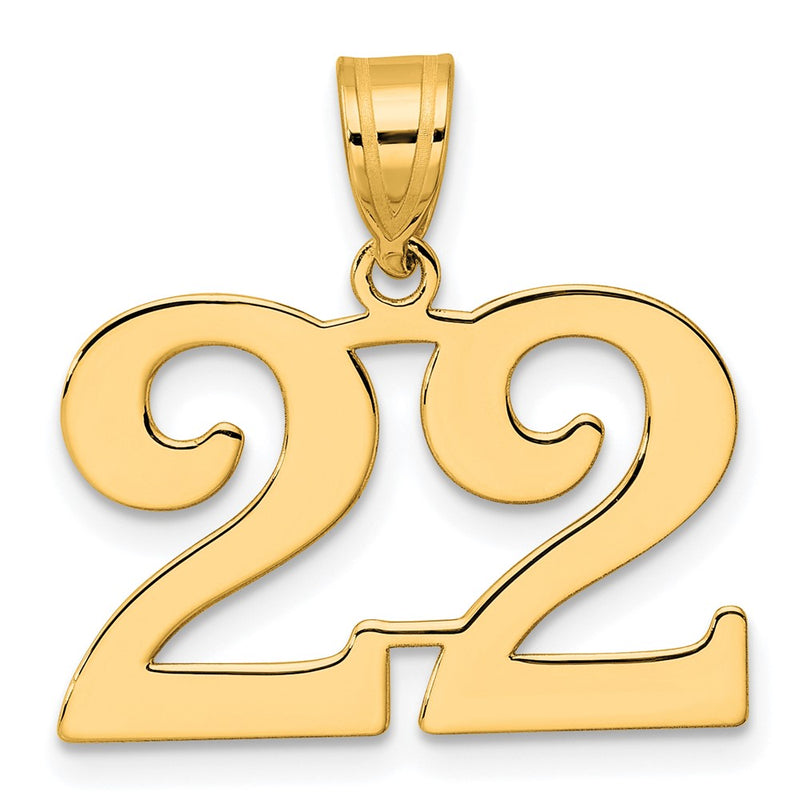 14k Yellow Gold Polished Number 22 Pendant