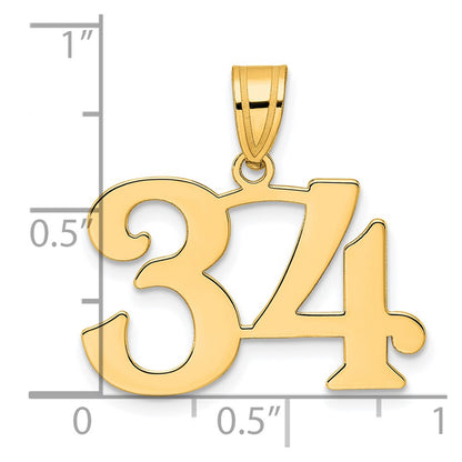 14k Yellow Gold Polished Number 34 Pendant