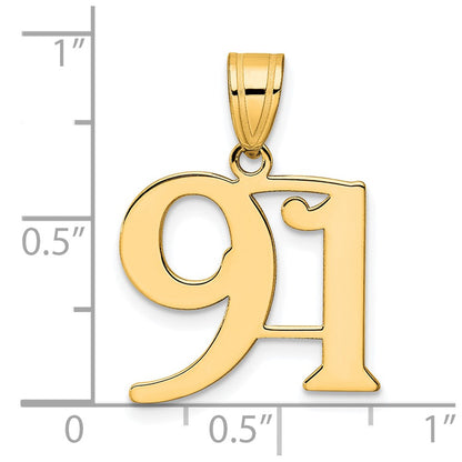 14k Yellow Gold Polished Number 91 Pendant