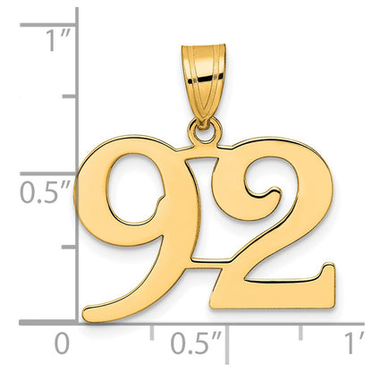 14k Yellow Gold Polished Number 92 Pendant