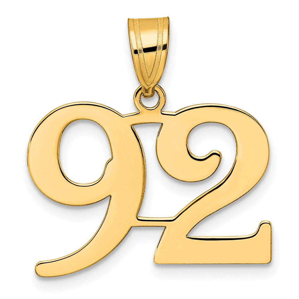 14k Yellow Gold Polished Number 92 Pendant