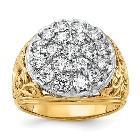 14k Two-tone Gold Men's 2 carat Diamond Cluster Complete Ring