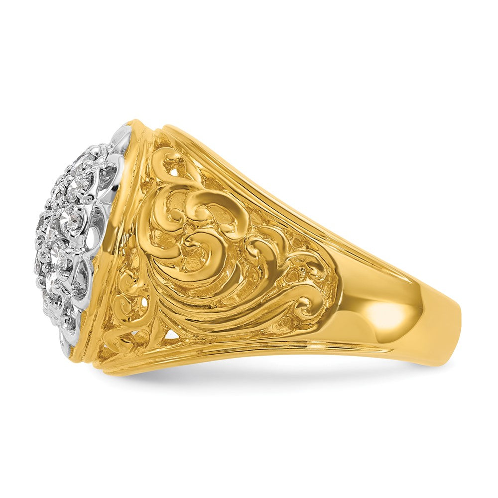 14k Two-tone Gold Men's 1 carat Diamond Cluster Complete Ring