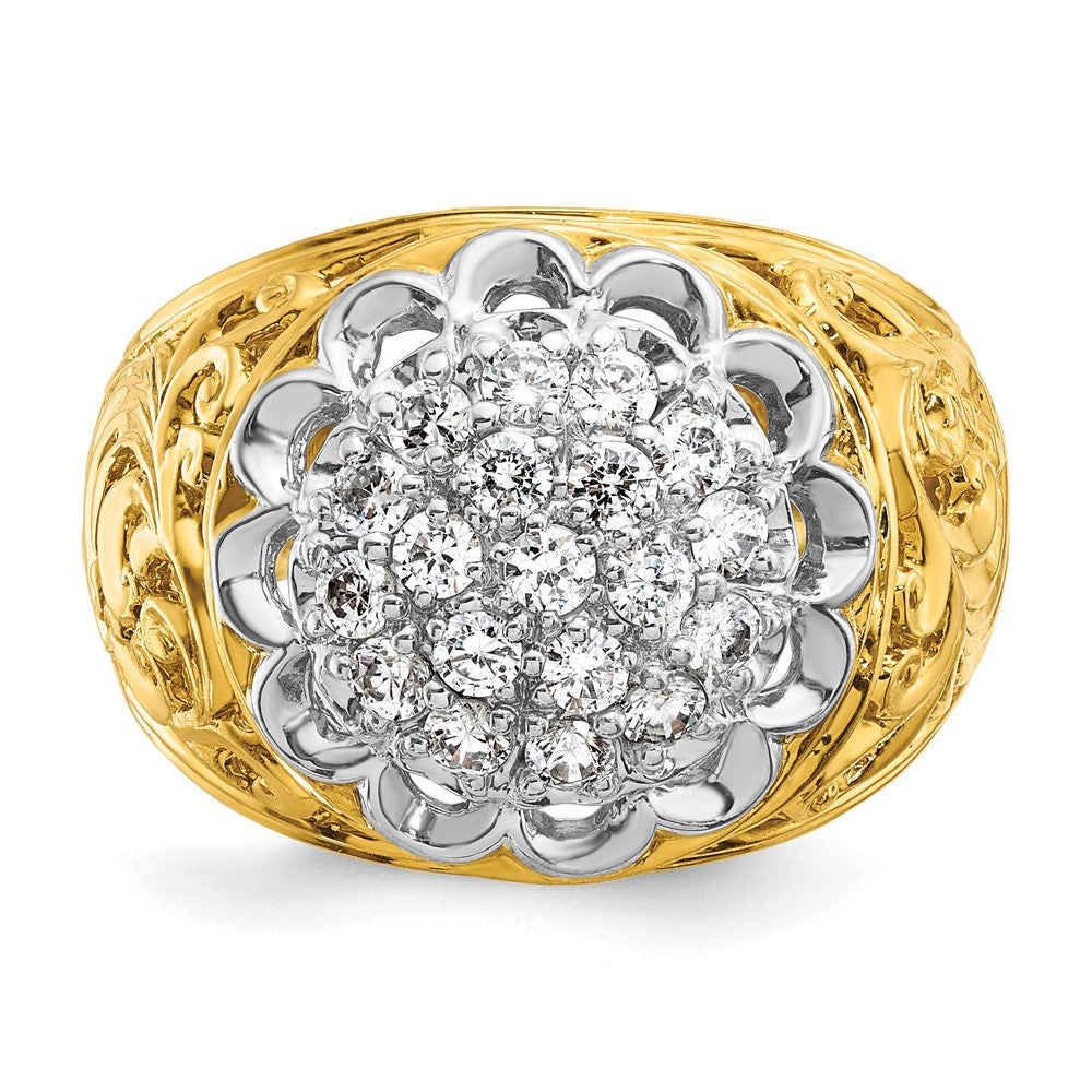 14k Two-tone Gold Men's 1 carat Diamond Cluster Complete Ring