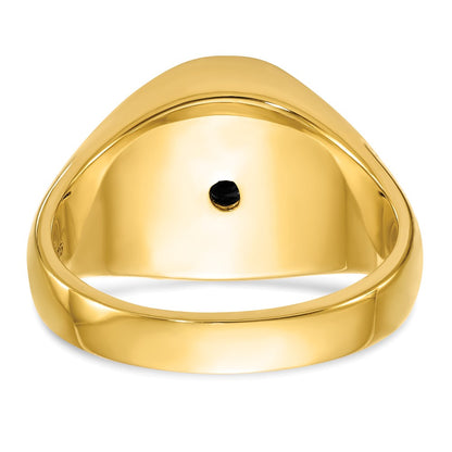 14k Yellow Gold Men's Polished and Grooved with Oval Onyx Blue Lodge Master Masonic Ring