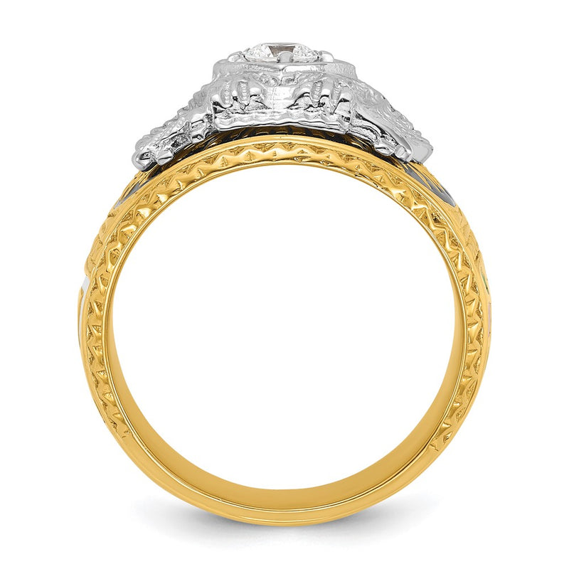 14k Two-tone Gold Men's Polished and Textured with Multi-color Enamel and Diamond 32nd Degree Scottish Rite Masonic Ring