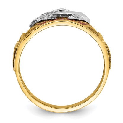 14k Two-tone Gold Men's Polished and Textured with Multi-color Enamel Masonic Shriner's Ring