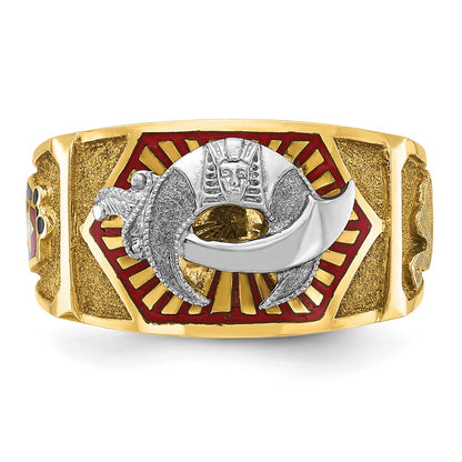 14k Two-tone Gold Men's Polished and Textured with Multi-color Enamel Masonic Shriner's Ring