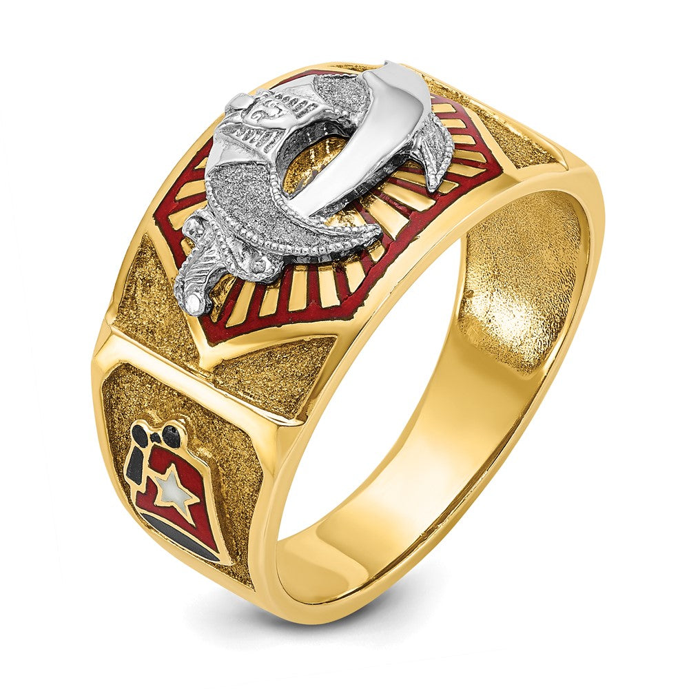 14k Two-tone Gold Men's Polished and Textured with Multi-color Enamel Masonic Shriner's Ring