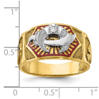 14k Two-tone Gold Men's Polished and Textured with Multi-color Enamel Masonic Shriner's Ring