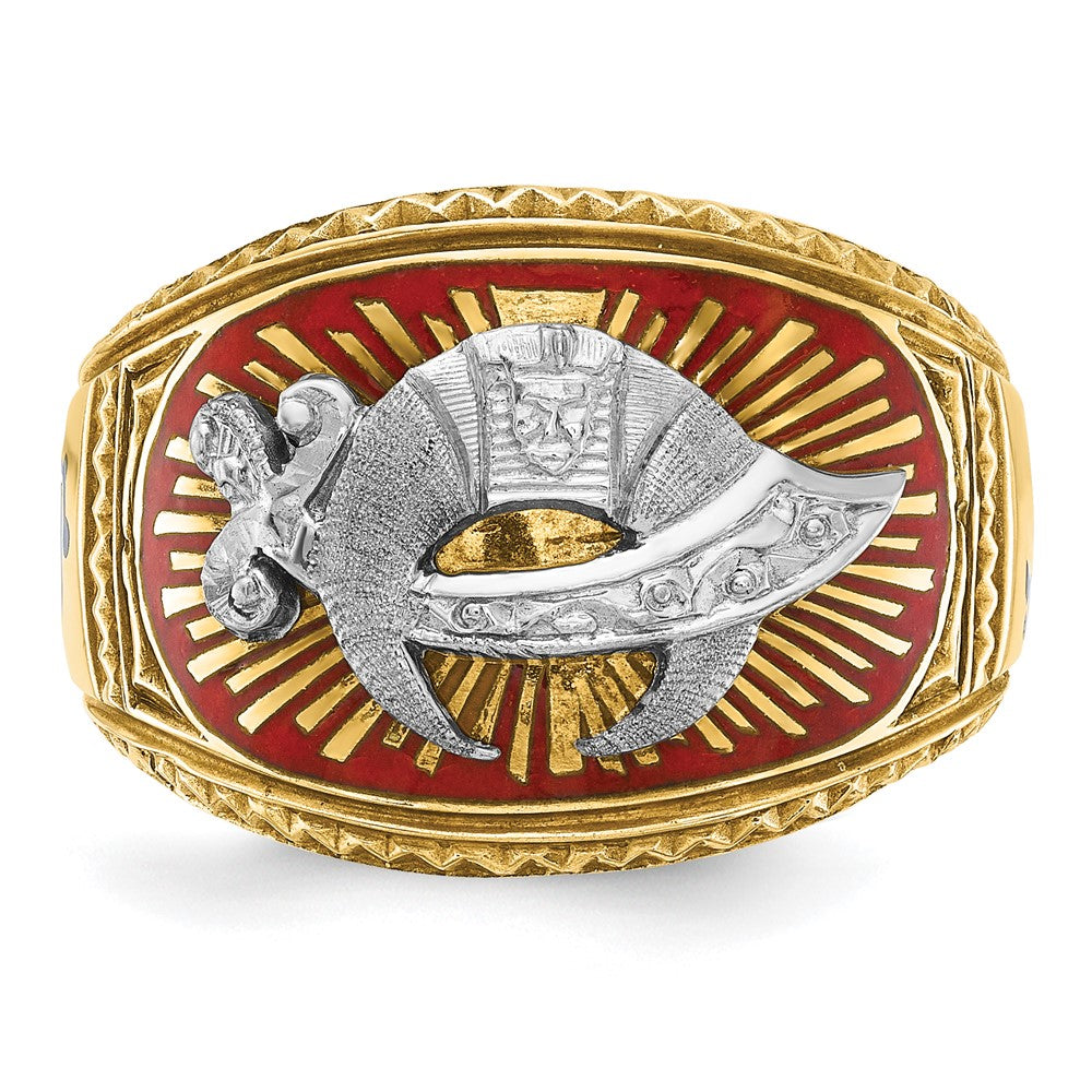 14k Two-tone Gold Men's Polished and Textured with Multi-color Enamel Masonic Shriner's Ring