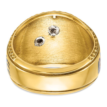 14k Two-tone Gold Men's Polished and Textured with Multi-color Enamel Masonic Shriner's Ring
