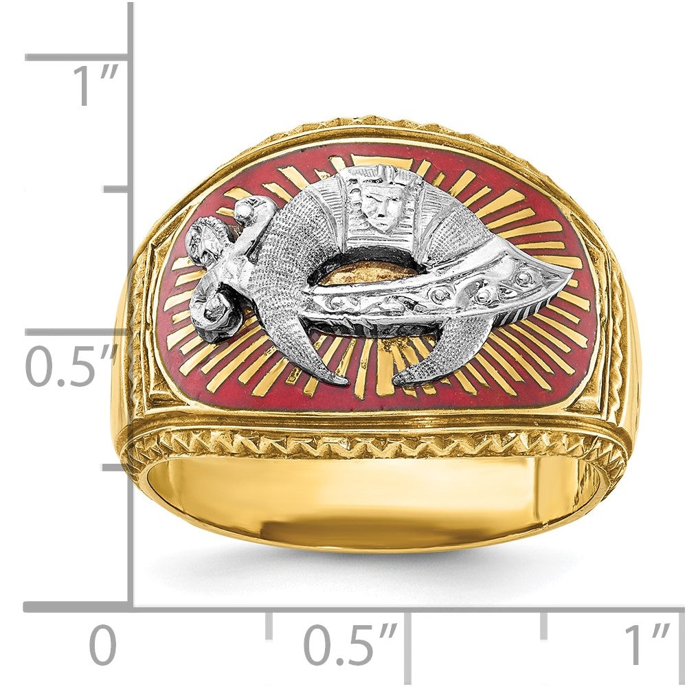14k Two-tone Gold Men's Polished and Textured with Multi-color Enamel Masonic Shriner's Ring